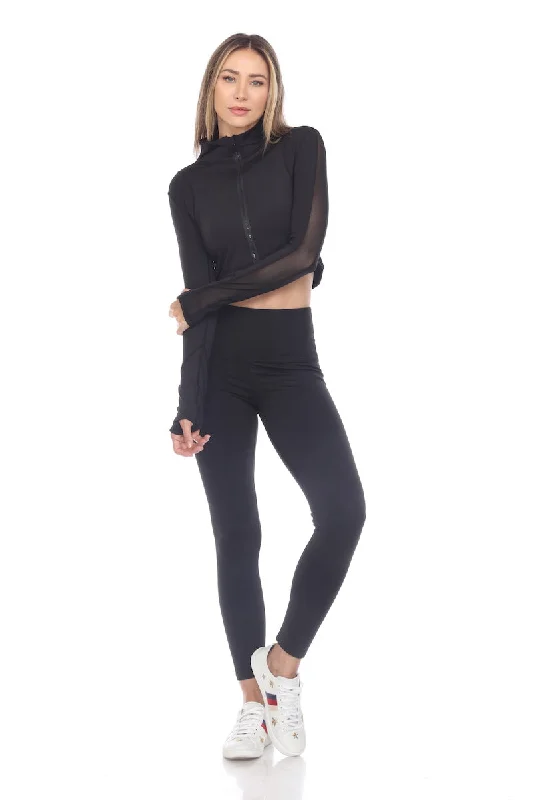 Fitwear Thumbs Up Crop Jacket 6030C Black Front Pockets Side Pockets Patch Pockets