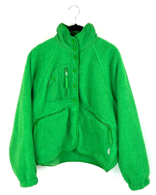 Free People Movement Green Jacket - Small Welt Pockets Slit Pockets Flap Pockets