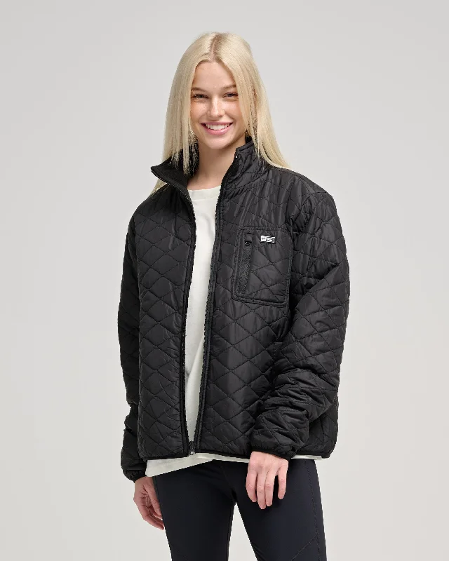 Gale Wind Puffer Jacket - Black Boat Neck Shawl Collar Notched Collar