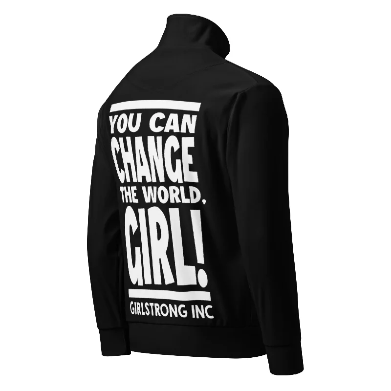 GS GRAPHIX TRACK JACKET BLACK - YOU CAN CHANGE THE WORLD, GIRL! Front Pockets Side Pockets Patch Pockets