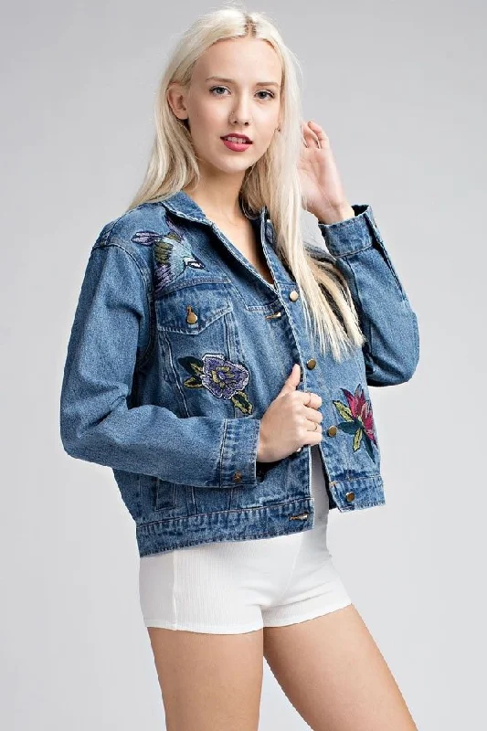 Honey Punch Embroidered Denim Jacket AT0048 Striped Jacket Polka Dot Jacket Floral Jacket