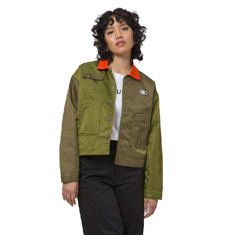 Huf - Womens Flight Crop Jacket Olive Chenille Jacket Brocade Jacket Lace Jacket