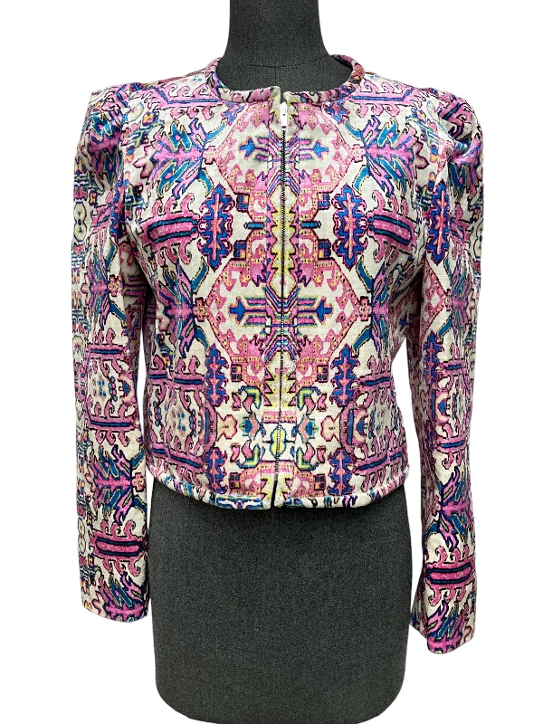 Isabel Marant Graphic Print Straight Hem Cropped Jacket Size M Print Jacket Jacquard Jacket Embroidered Jacket