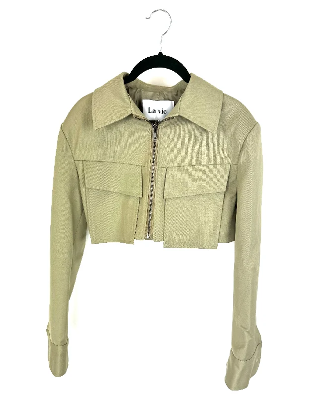 La Vie Laurel Green Cropped Cargo Jacket - Small Jacket Blazer Coat