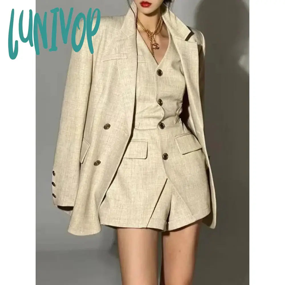 Lunivop 2024 Women's Blazer and Vest and Shorts Three Pieces Set Jacket Suits Korean Fashion Office Ladies Clothing for Spring Winter Lace Jacket Ribbed Jacket Sequined Jacket