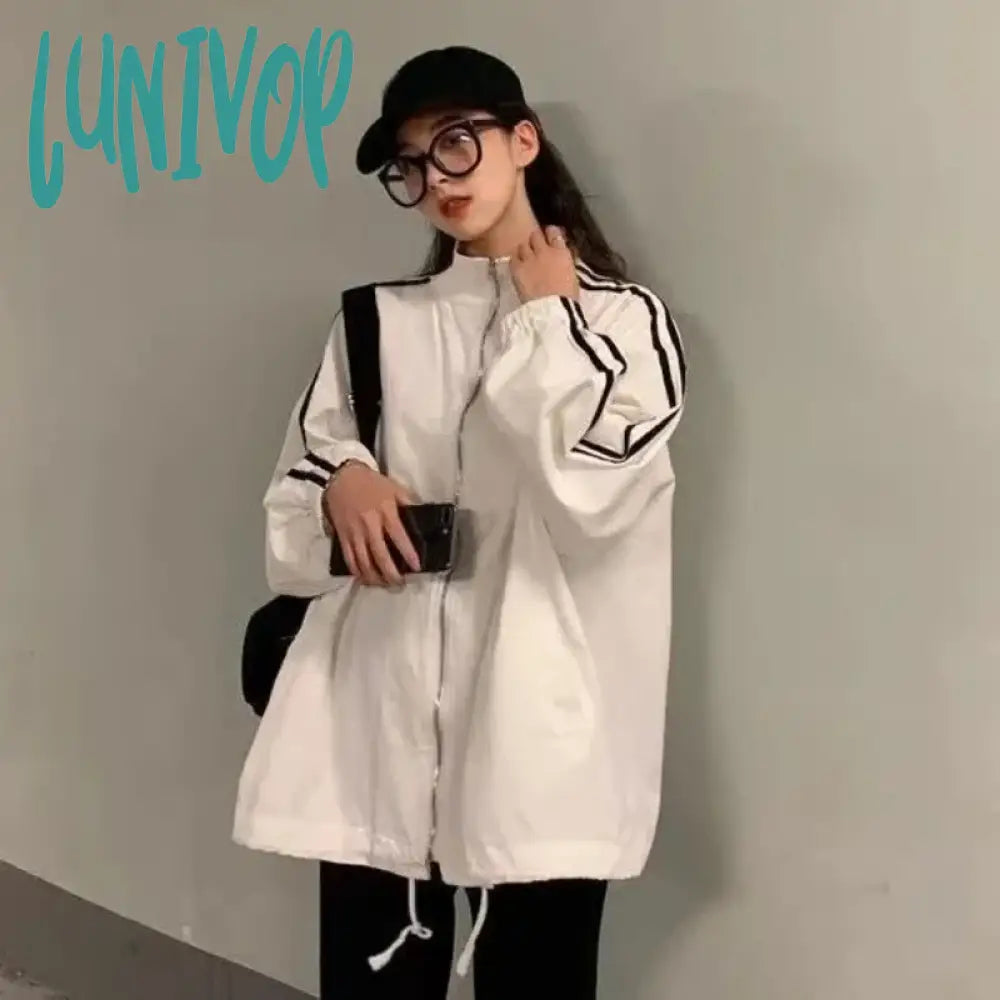 Lunivop Korean Streetwear Jacket Women Oversized Track Thin Summer Jackets Windbreaker Harajuku Fashion College Couple Outdoor Denim Jacket Leather Jacket Suede Jacket