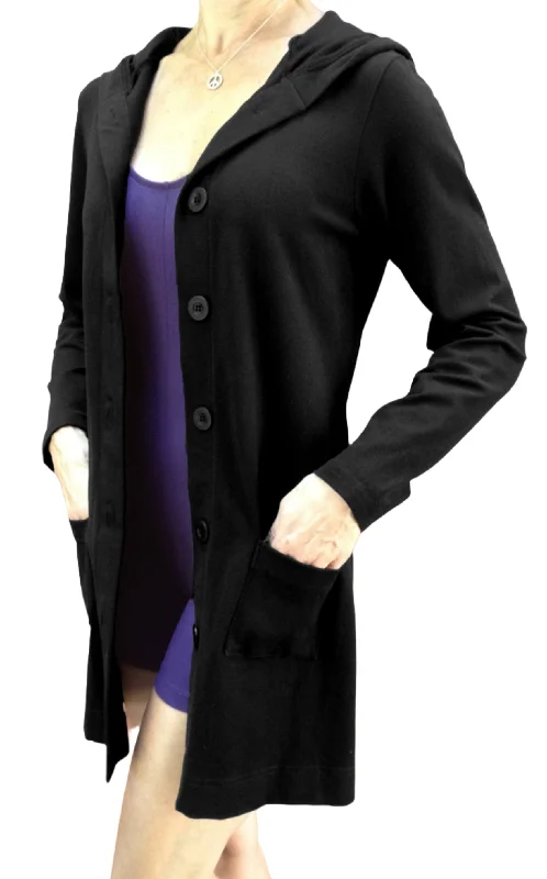 One Step Ahead Brushed Supplex Long Button Front Hooded Jacket 2629 Fleece Fabric Down Fabric Feather Fabric