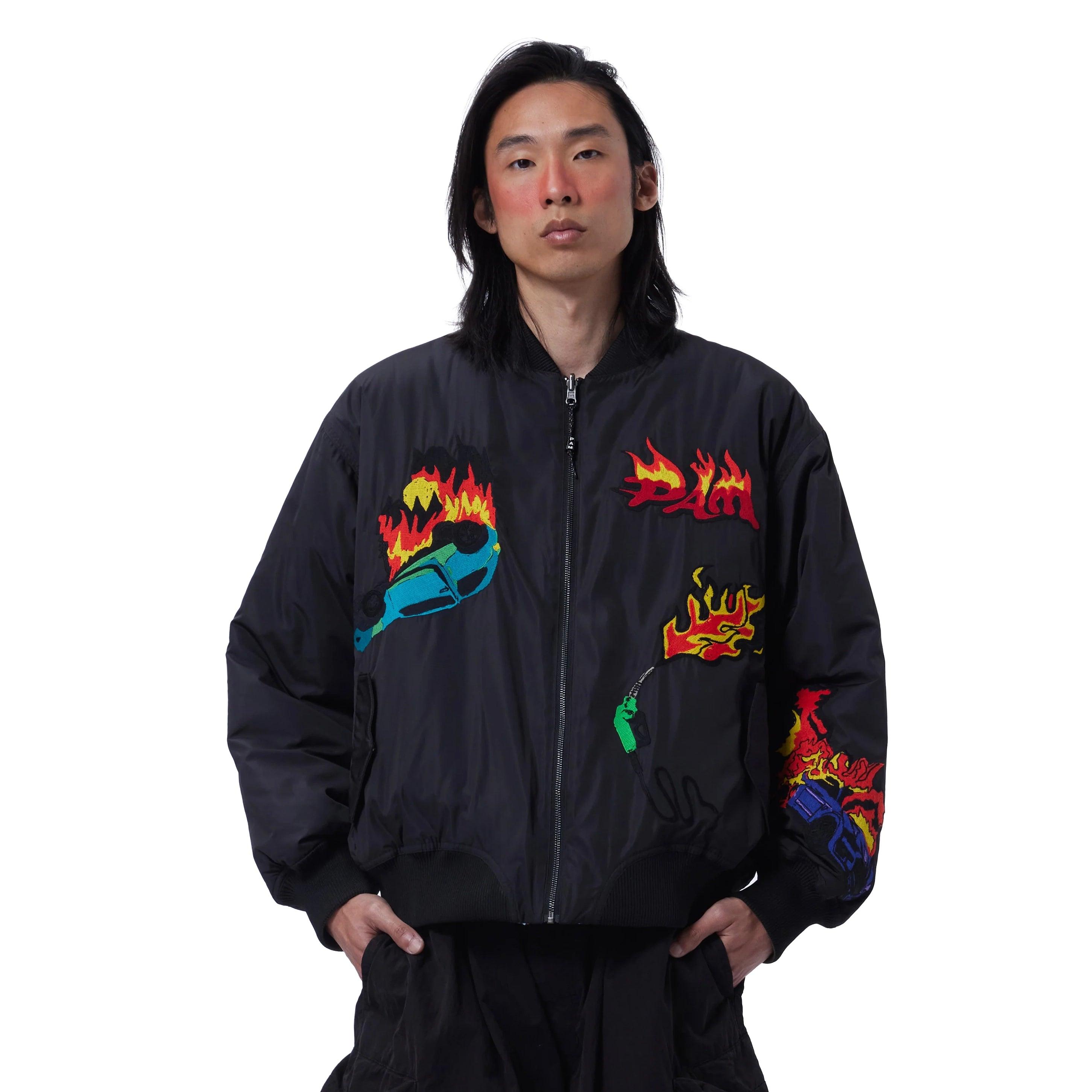 PAM / Perks and Mini - Engulfed Reversible Bomber Jacket - Black Stand-Up Collar Roll-Neck Collar Turtle Neck