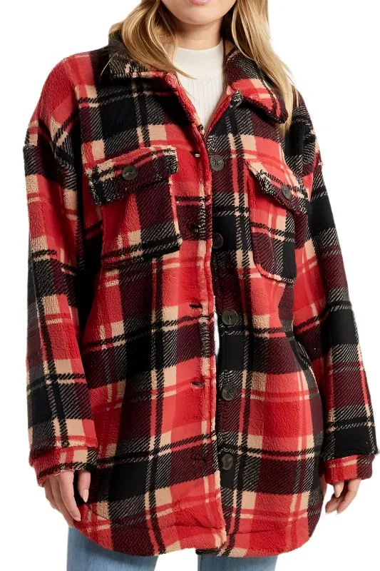 Plaid Fleece Jacket Insulated Jacket Fitted Jacket Loose Jacket