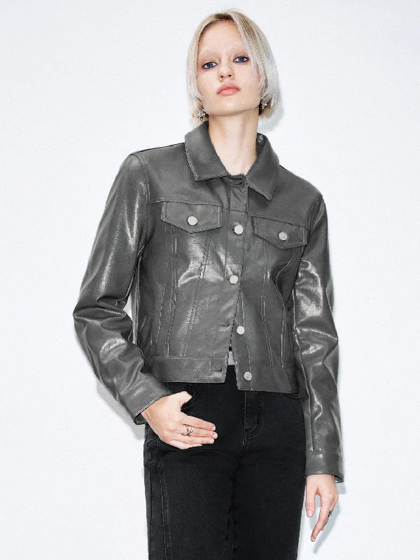 Shirt Collar Trucker Jackets Satin Jacket Silk Jacket Chiffon Jacket