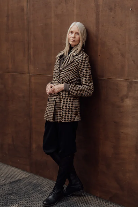 The Scanlan Wool Jacket - Chocolate Houndstooth Ribbed Jacket Pleated Jacket Ruffled Jacket