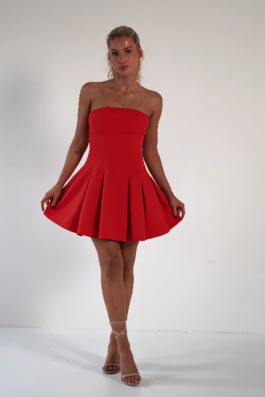 Harper Pleated Mini Dress | Red Comfortable Shift Mini Dress