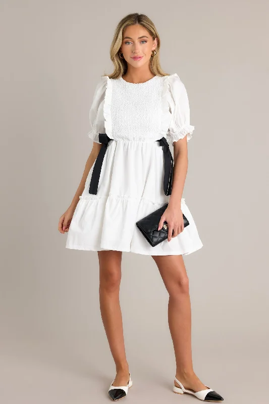 Decision Made 100% Cotton Ivory Puff Sleeve Mini Dress Cozy T-Shirt Mini Dress