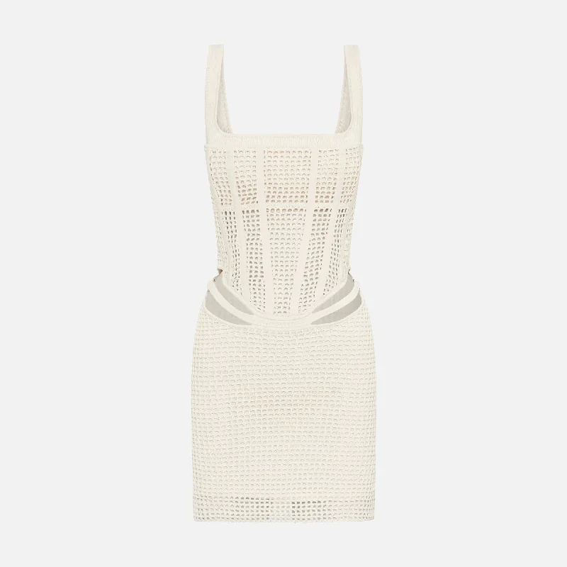 Dion Lee Crochet Suspend Corset Mini Dress - Ecru Elegant Floral-Print Mini Dress