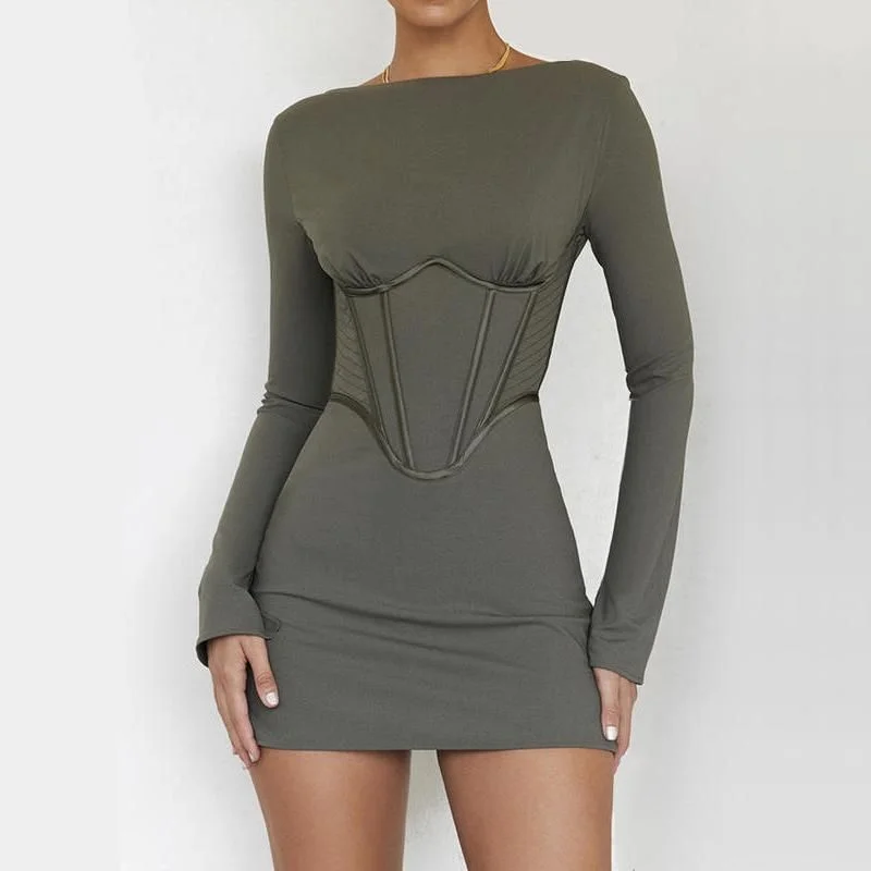 Full Sleeve Backless Mini Dress Cozy Cowl Neck Mini Dress