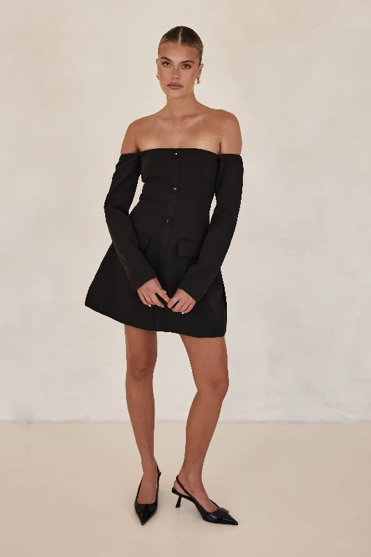 Luna Mini Dress (Black) Cozy Sweater Mini Dress