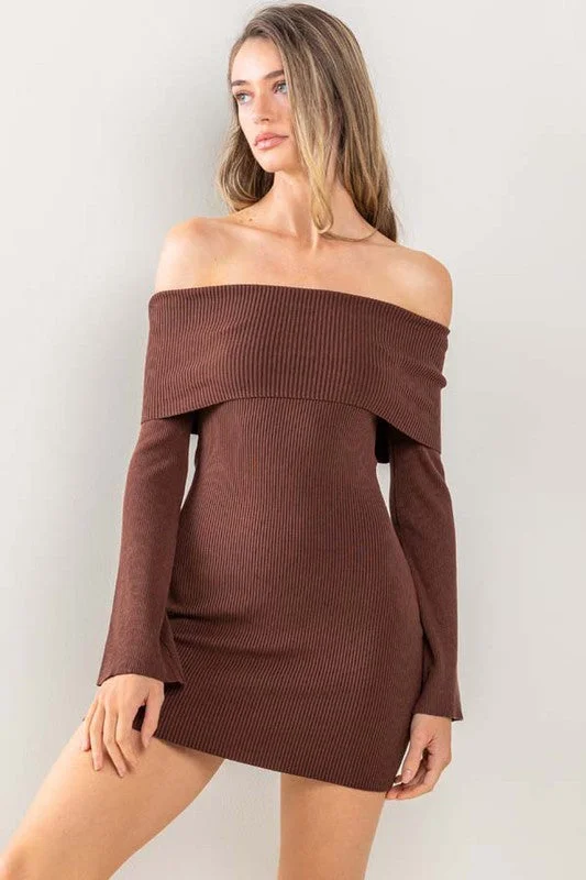 NATALIE OFF SHOULDER YOKO MINI DRESS Fashionable Pleated Mini Dress