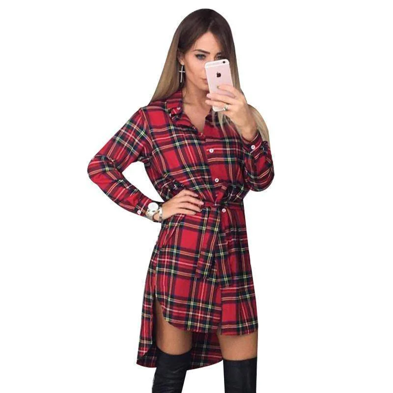 Plaid Shirt / Mini Dresses Women Clothes (US 6-16) Stylish Sweetheart Mini Dress