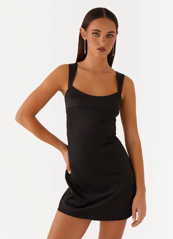 Odette Satin Mini Dress - Black Comfortable Linen Mini Dress