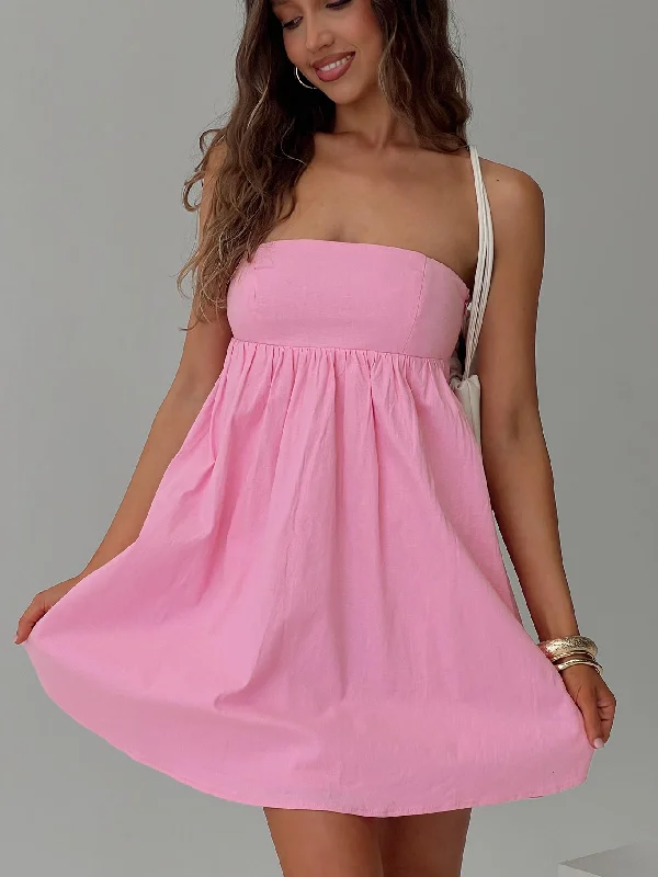 Osment Strapless Mini Dress Pink Elegant Lace-Up Mini Dress