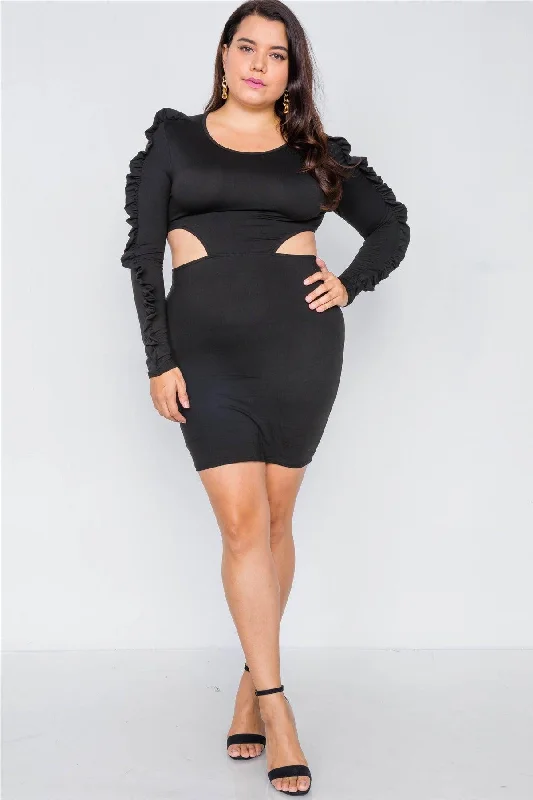 Plus Size Black Cut-Out Mini Dress Classic Striped Mini Dress