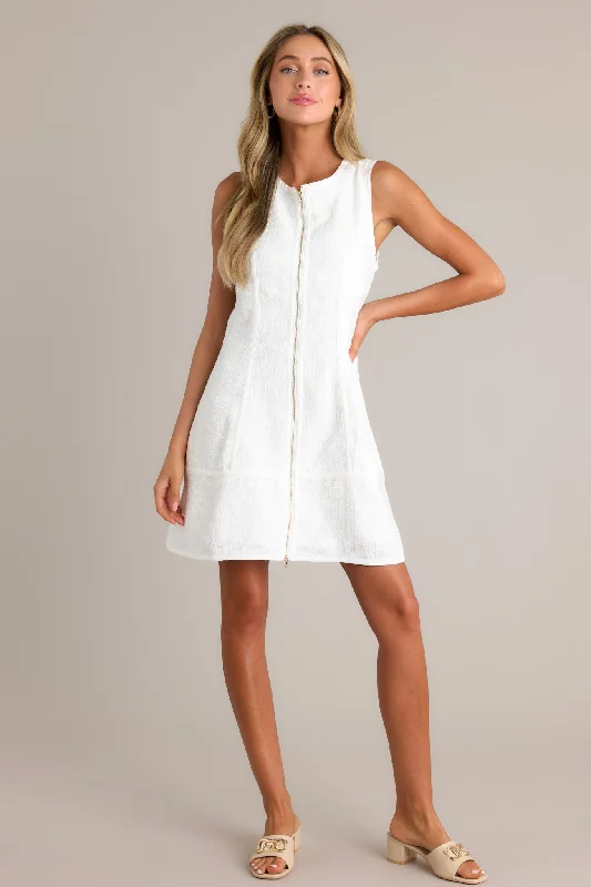 Posh Perfection Ivory Tweed Zip Front Mini Dress Elegant Velvet Mini Dress