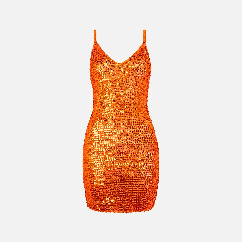 Retrofete Elliana Mini Dress - Orange Elegant Satin Lace Mini Dress