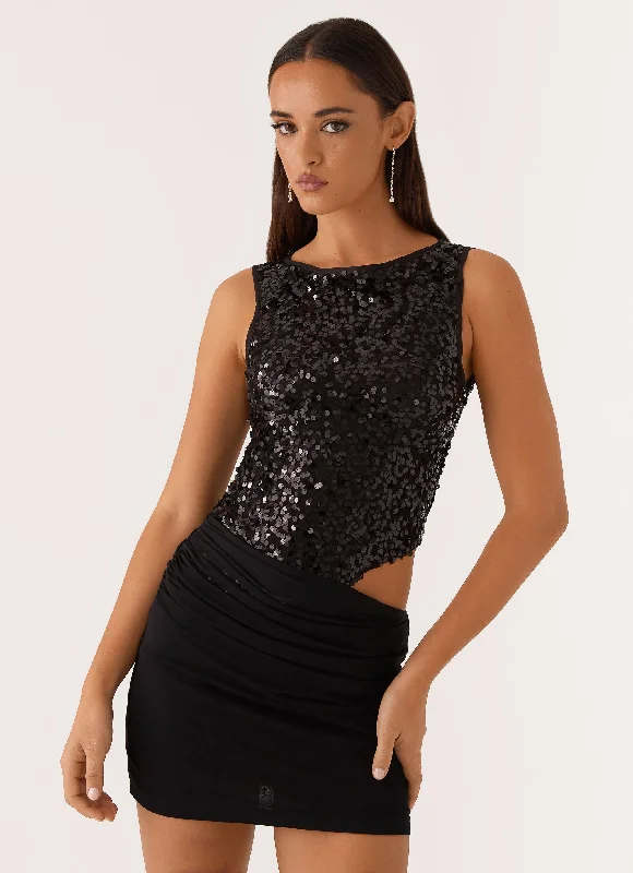 Superstition Sequin Mini Dress - Black Classic Solid Mini Dress