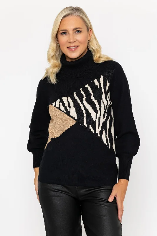 Black Animal Print Colour Block Knit Jumper Polka Dot Checkered Tartan