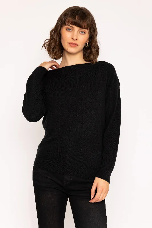 Boat Neck Knit Jumper in Black Elegant Classic Vintage