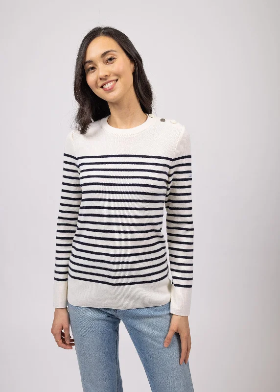 Brégançon striped sailor jumper - with contrasting elbow patches (BLANC/NAVY/NAVY) Satin Blend Silk Blend Wool Blend