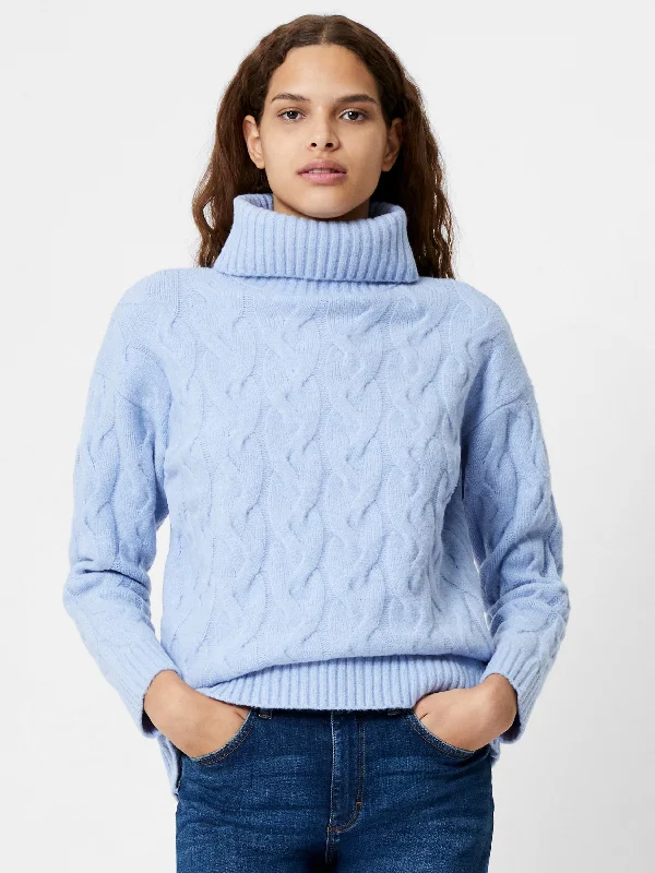 Cable Knit Roll Neck Jumper Mesh Fabric Canvas Fabric Denim Fabric