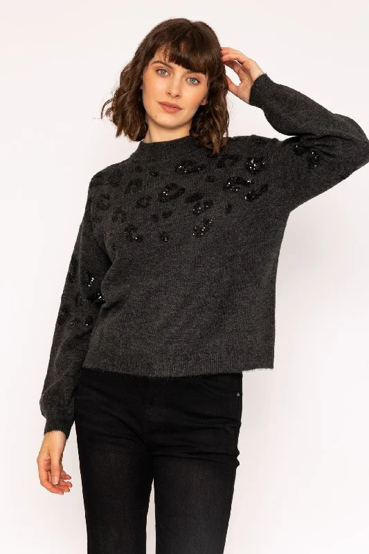 Charcoal Grey Knit Jumper with Sequin Details Sweater Knitwear Pullover