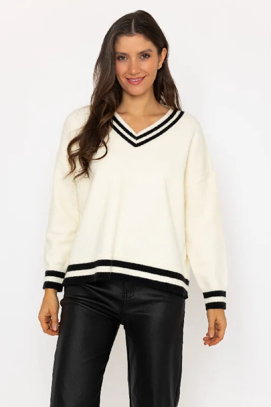 Cream V Neck Cricket Jumper Real Fur Shearling Chenille