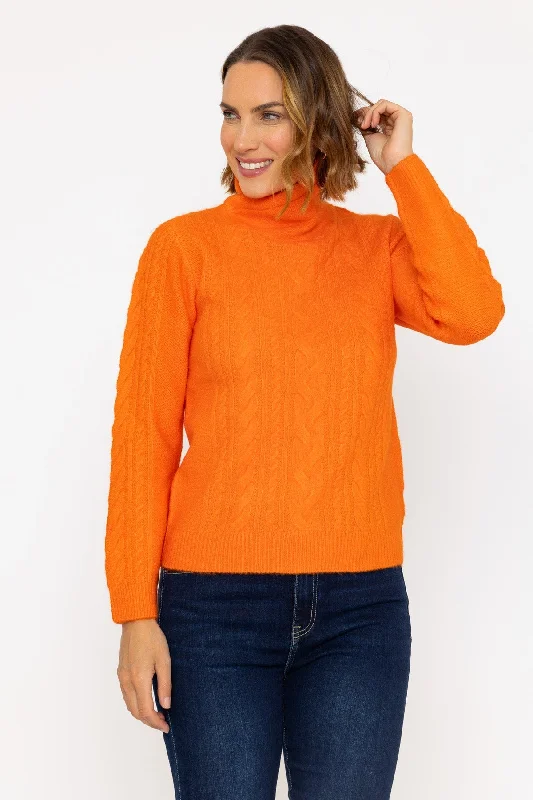 Funnel Neck Knit Jumper in Orange Rayon Fabric Velvet Fabric Corduroy Fabric