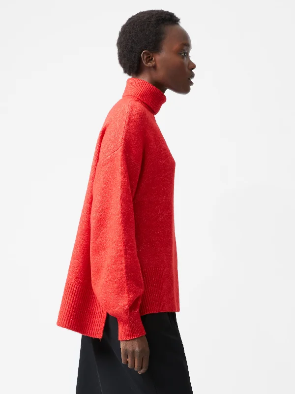 Funnel Neck Stepped Hem Jumper Turtle Neck Boat Neck Asymmetrical Neck