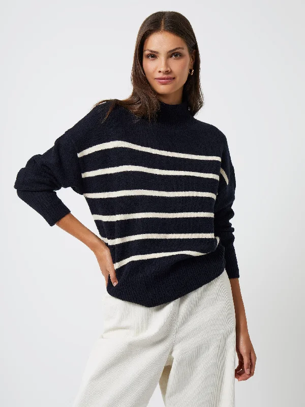 Funnel Neck Stripe Jumper Collared Crew Neck Turtle Neck