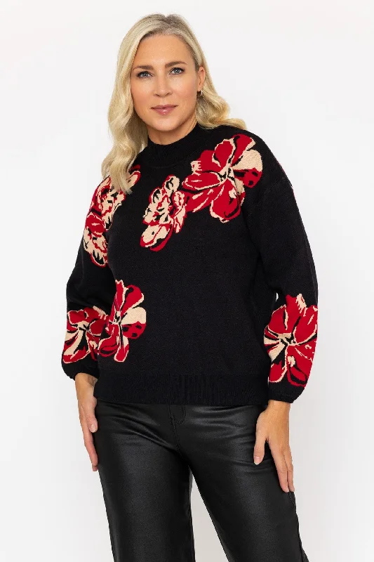 High Neck Red Flower Jumper Plaid Sweater Polka Dot Checkered