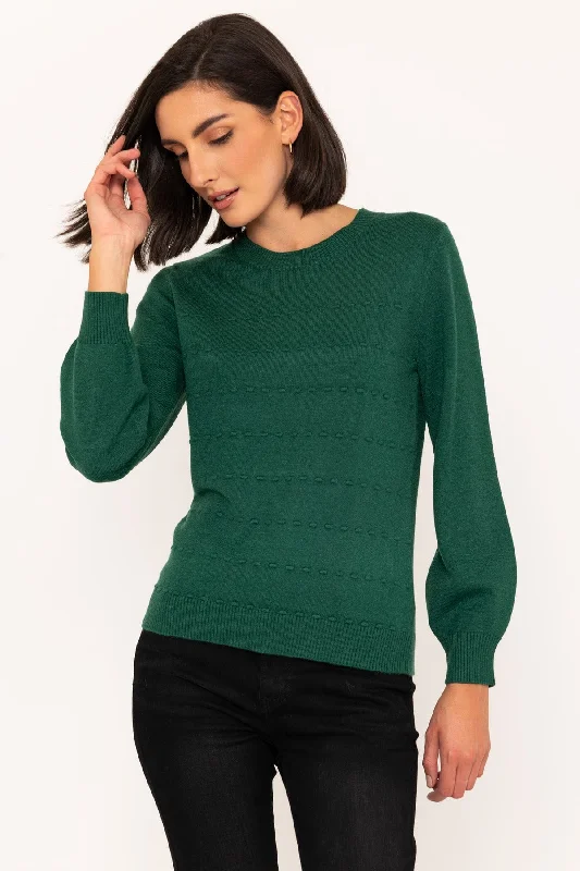 Horizontal Stitch Knit Jumper in Green Solid Print Embellished