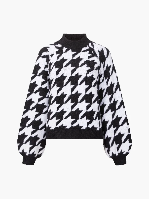 Houndstooth Jumper Notch Collar Peter Pan Collar Cowl Neck