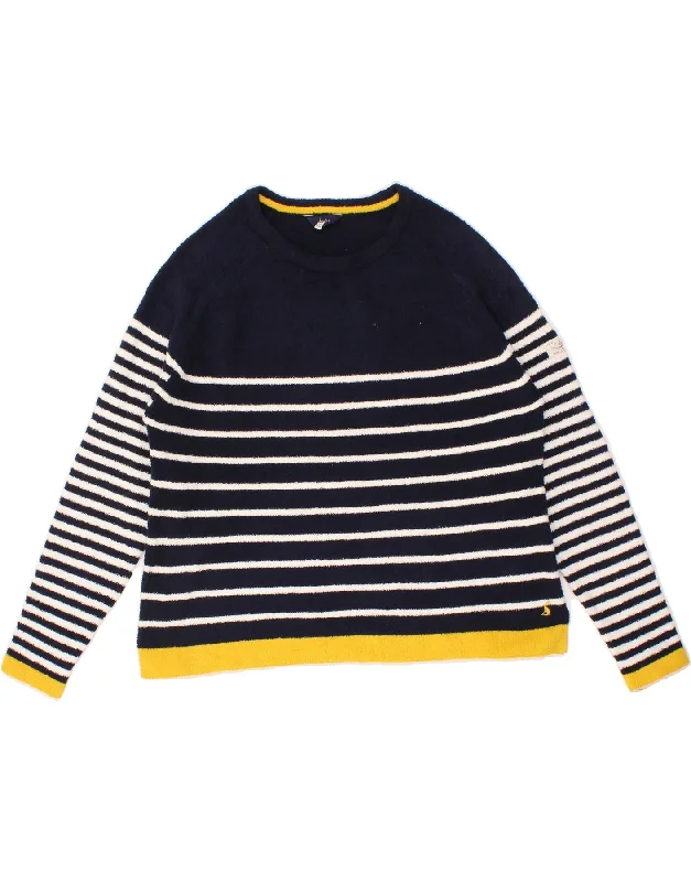 JOULES Womens Fleece Jumper UK 18 XL Navy Blue Striped Polyester Seamless Knitted Crochet