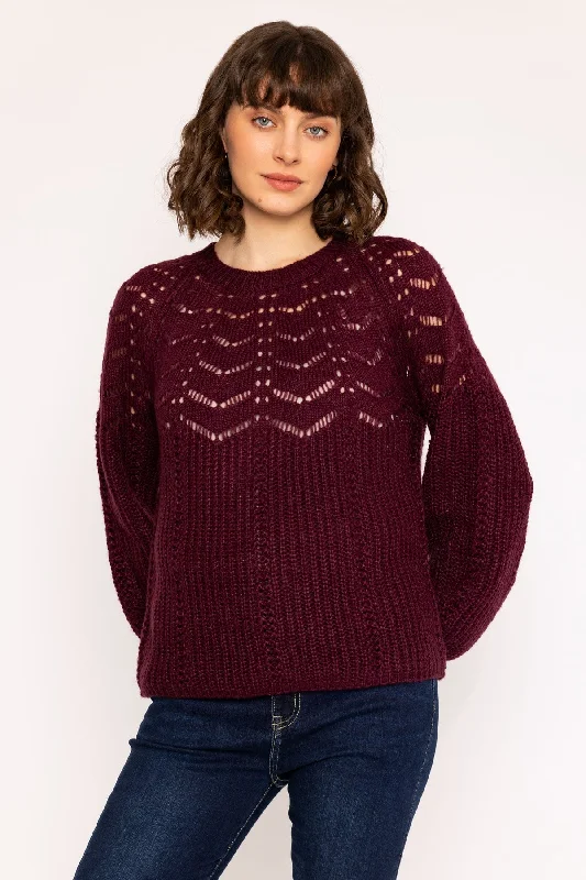 Knit Jumper with Bell Sleeves in Burgundy Bright Pastel Dark