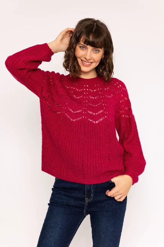 Knit Jumper with Bell Sleeves in Pink Satin Blend Silk Blend Wool Blend