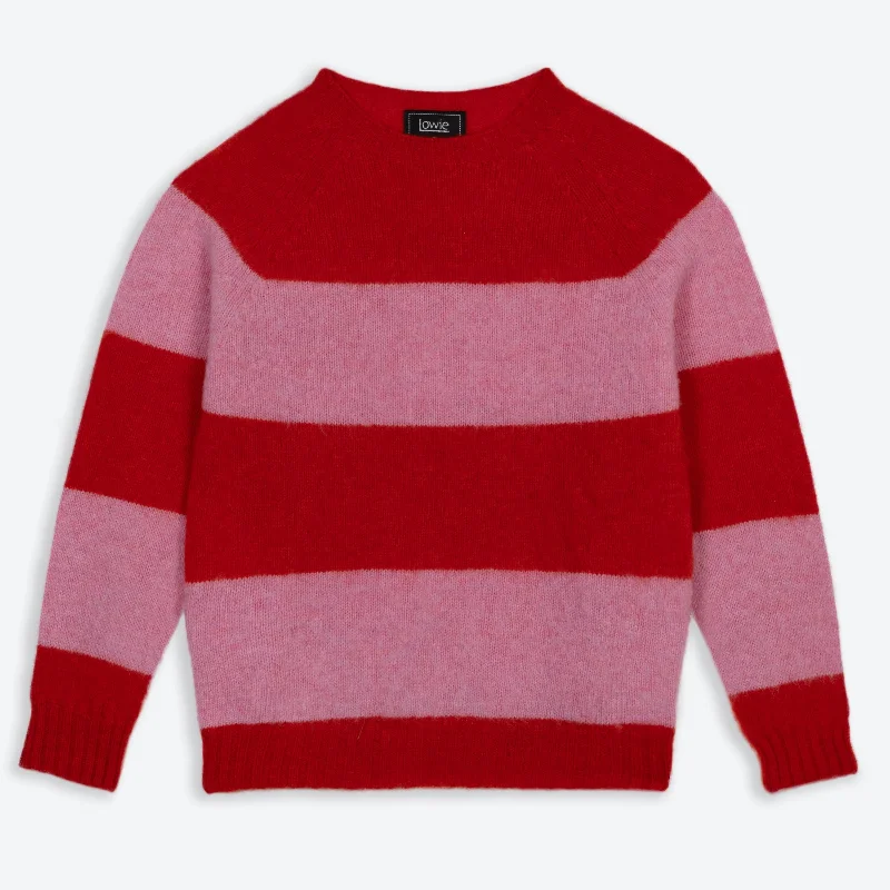 Brushed Stripe Red/Pink Jumper Collared Crew Neck Turtle Neck