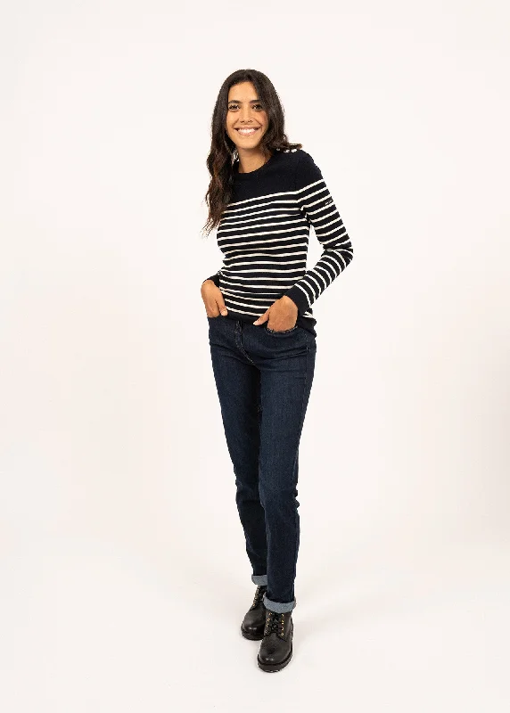 Marée authentic striped sailor jumper - slim fit, in wool (NAVY/ECUME) Houndstooth Herringbone Solid