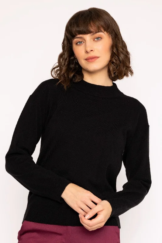 Mock High Neck Knit Jumper in Black Modern Contemporary Chic