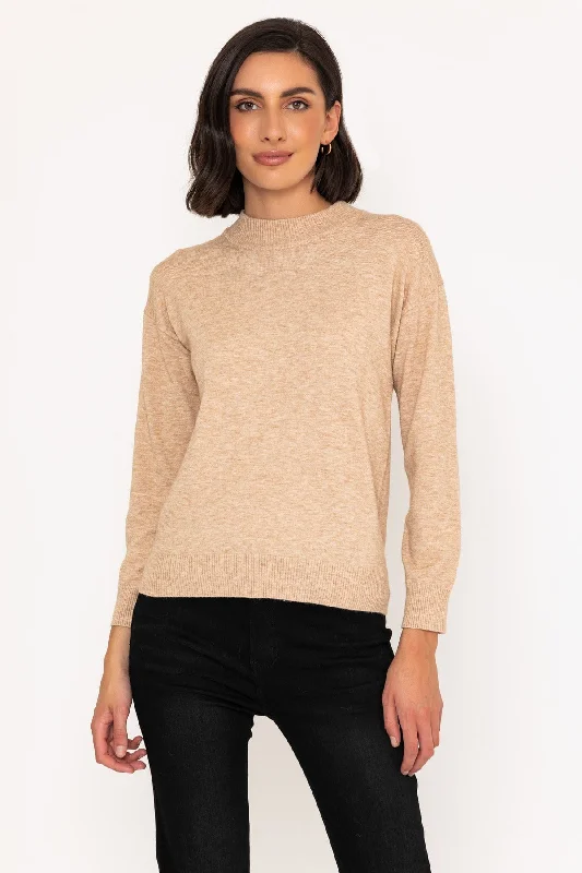 Mock High Neck Knit Jumper in Ecru Sweater Knitwear Pullover