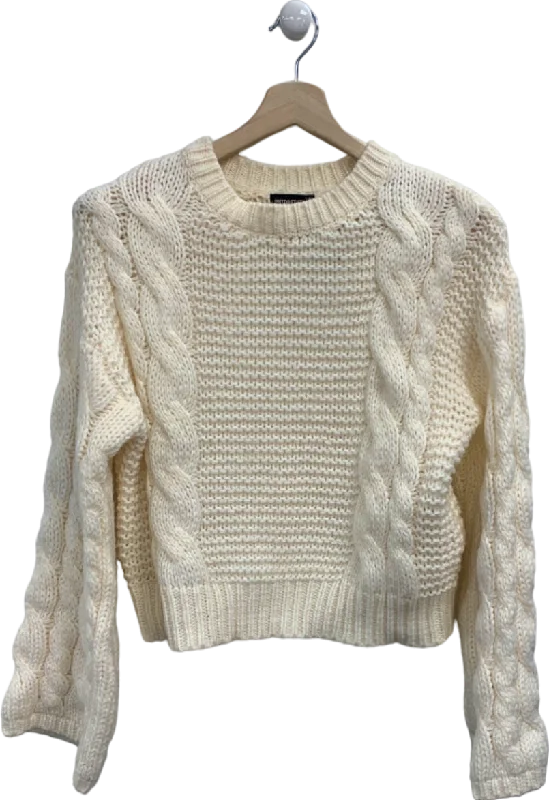 PrettyLittleThing Cream Cable Knit Jumper XS Striped Floral Plaid