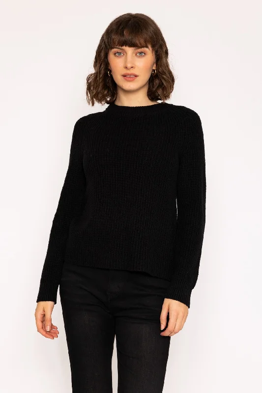 Rib High Neck Knit Jumper in Black Iron Safe Non-Iron Wrinkle Free