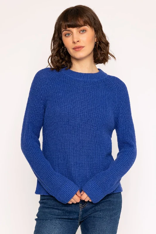 Rib High Neck Knit Jumper in Cobalt Blue Seamless Knitted Crochet